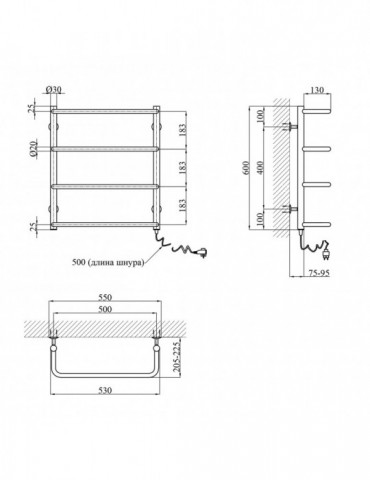 Сушарка для рушників електрична Kroner Скоба ДС08EL 600х500/4 ЕL | купити | SilverGoose.com.ua.com.ua