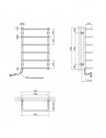 Сушарка для рушників електрична Kroner Скоба ДС10EL 800х500/6 ЕL | купити | SilverGoose.com.ua.com.ua
