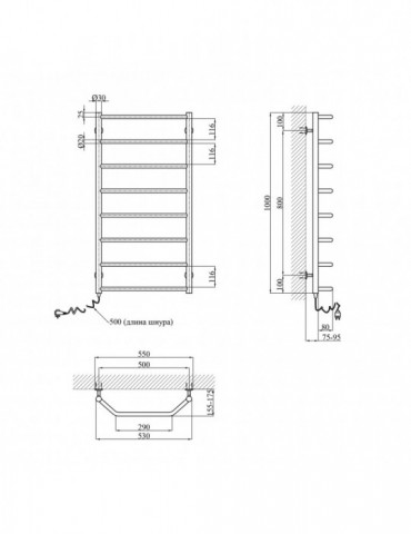 Сушарка для рушників електрична Kroner Трапеція ДТ18EL 1000х500/8 EL | купити | SilverGoose.com.ua.com.ua