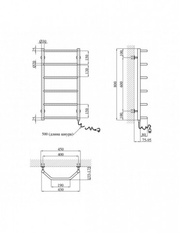 Сушарка для рушників електрична Kroner Трапеція ДТ04ER 800х400/6 ER | купити | SilverGoose.com.ua.com.ua