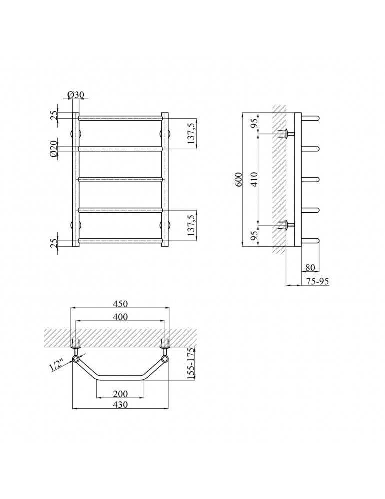 Сушарка для рушників водяна Kroner Трапеція ДТ02 600х430/5 | купити | SilverGoose.com.ua.com.ua