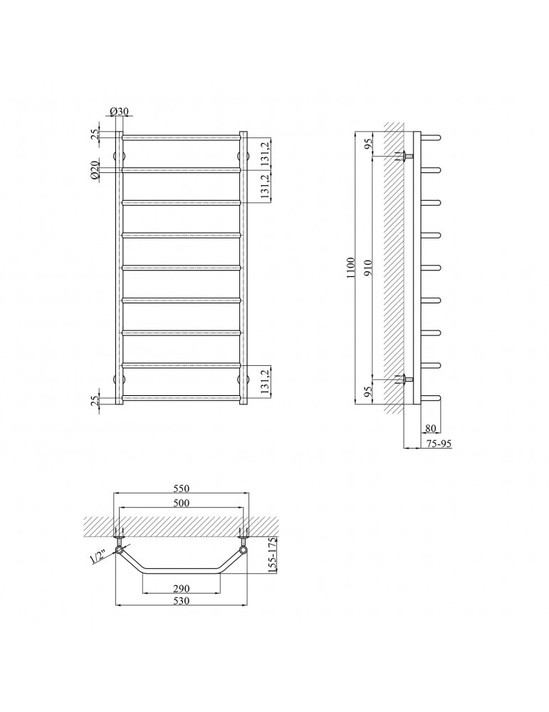 Сушарка для рушників водяна Kroner Трапеція ДТ13 1100х530/9 | купити | SilverGoose.com.ua.com.ua