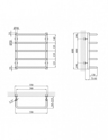 Сушарка для рушників водяна Kroner Скоба ДС08 600х530/5 | купити | SilverGoose.com.ua.com.ua