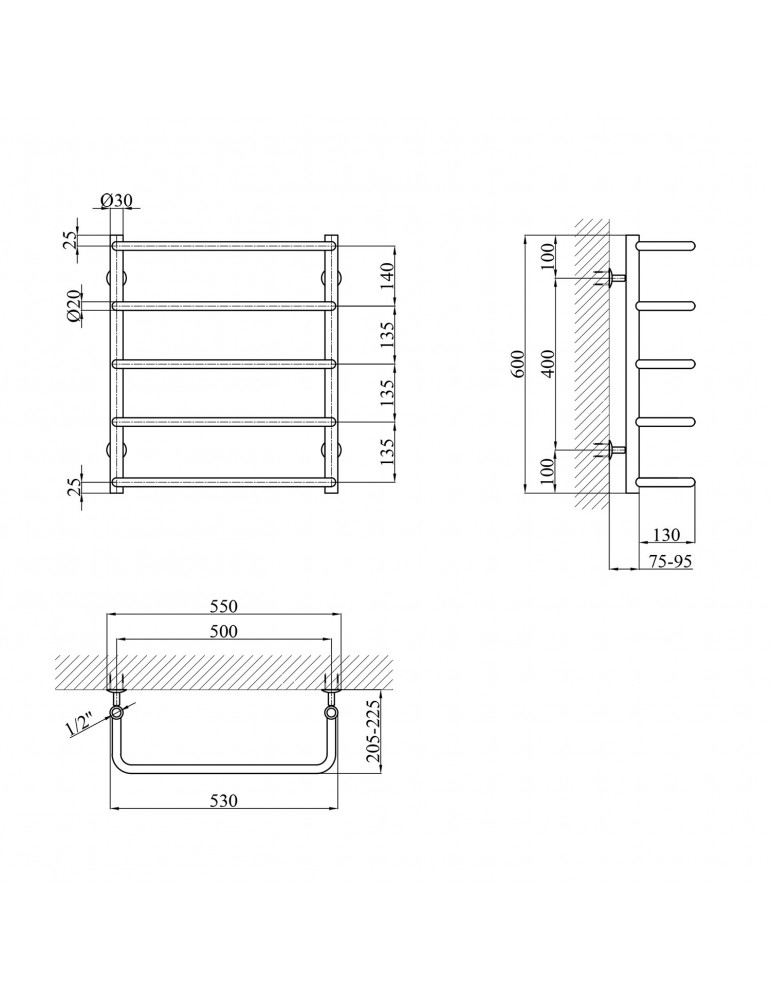 Сушарка для рушників водяна Kroner Скоба ДС08 600х530/5 | купити | SilverGoose.com.ua.com.ua
