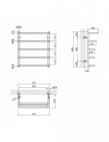 Сушарка для рушників водяна Kroner Каскад скоба ДКС03 600х530/5 | купити | SilverGoose.com.ua.com.ua