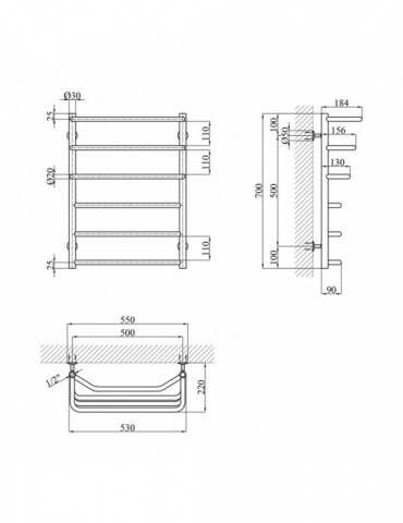 Сушарка для рушників водяна Kroner Каскад трапеція ДКТ04 700х530/6 | купити | SilverGoose.com.ua.com.ua