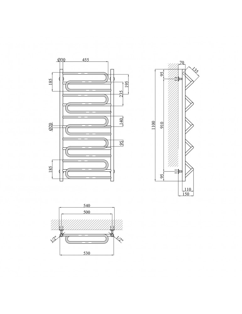 Сушарка для рушників водяна Kroner Ілюзія ДІ07 1100х530 | купити | SilverGoose.com.ua.com.ua