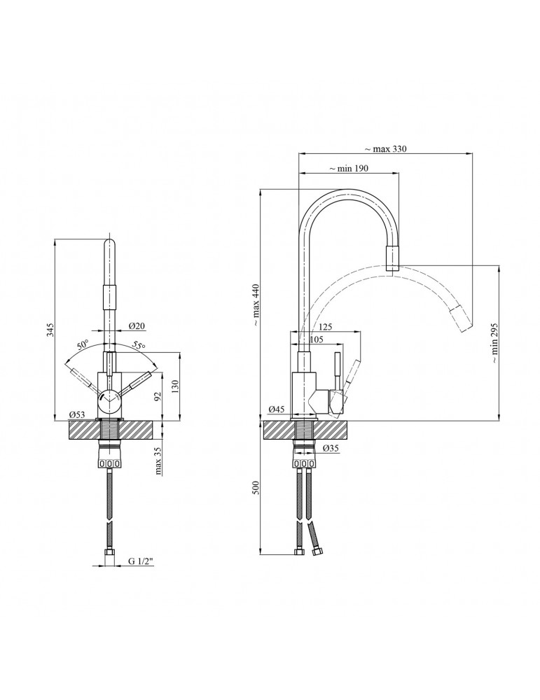 Змішувач для кухні з гнучким виливом Kroner KRP Edelstahl Klassisch - ESG035BLK | купити | SilverGoose.com.ua.com.ua