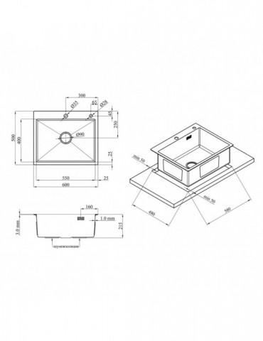 Кухонна мийка Kroner KRP Schwarze - 6050HM PVD (3.0/1.0 мм) | купити | SilverGoose.com.ua.com.ua