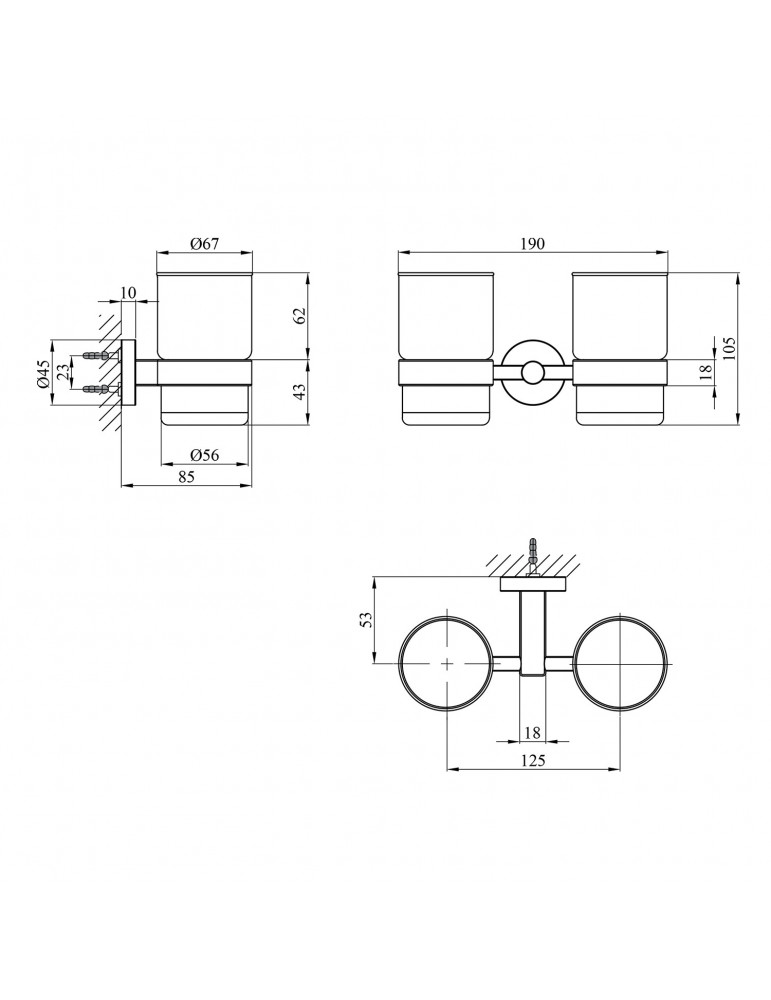 Склянка подвійна з тримачем для ванної кімнати Kroner KRP Edelstahl Klassisch - ESG3708 | купити | SilverGoose.com.ua.com.ua