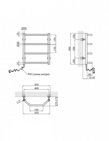 Сушарка для рушників електрична Kroner Трапеція ДТ01EL 500х400/4 EL | купити | SilverGoose.com.ua.com.ua