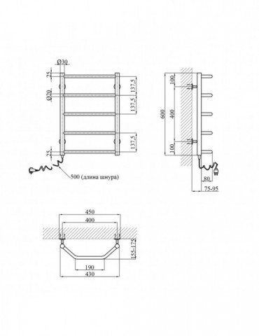 Сушарка для рушників електрична Kroner Трапеція ДТ02EL 600х400/5 EL | купити | SilverGoose.com.ua.com.ua