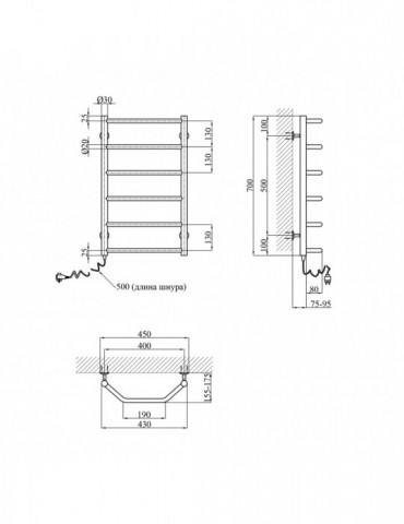 Сушарка для рушників електрична Kroner Трапеція ДТEL 700х400/6 EL | купити | SilverGoose.com.ua.com.ua
