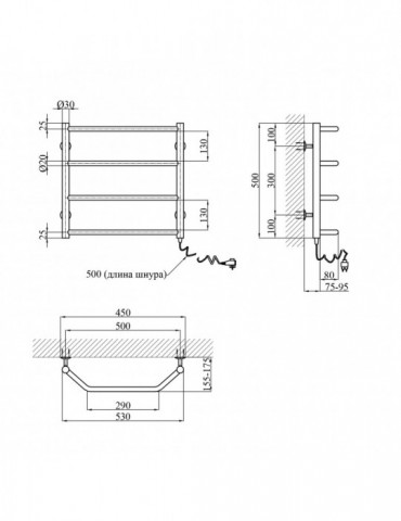 Сушарка для рушників електрична Kroner Трапеція ДТ06ER 500х500/4 ER | купити | SilverGoose.com.ua.com.ua