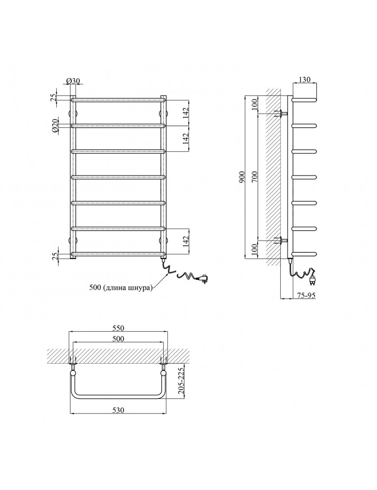 Сушарка для рушників електрична Kroner Скоба ДC12ER 900х500/7 ER | купити | SilverGoose.com.ua.com.ua
