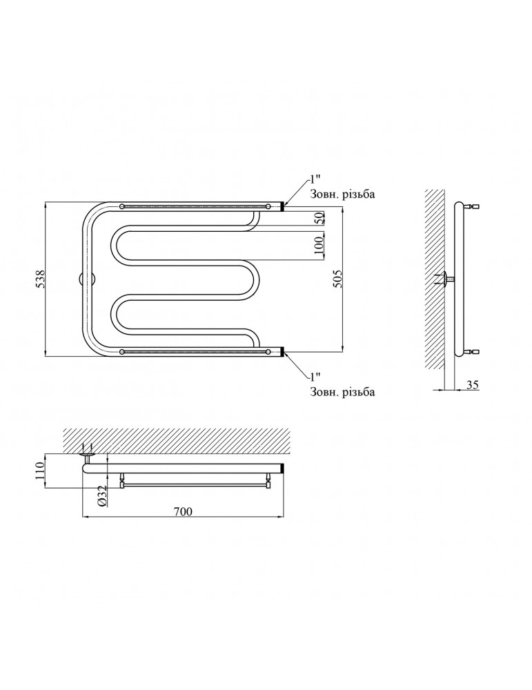 Сушарка для рушників водяна Kroner Фокстрот ФП04 530х700 | купити | SilverGoose.com.ua.com.ua