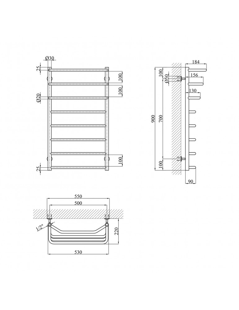 Сушарка для рушників водяна Kroner Каскад трапеція ДКТ07 900х530/8 | купити | SilverGoose.com.ua.com.ua