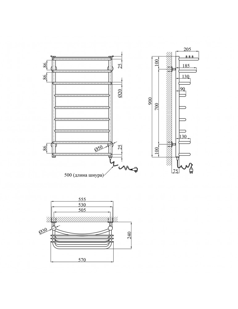 Сушарка для рушників електрична Kroner Канна ДК03ER 900х500/9 ER | купити | SilverGoose.com.ua.com.ua
