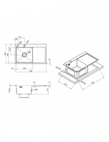 Кухонна мийка Kroner KRP Gebürstet - 7849LHM (3.0/1.0 мм) | купити | SilverGoose.com.ua.com.ua