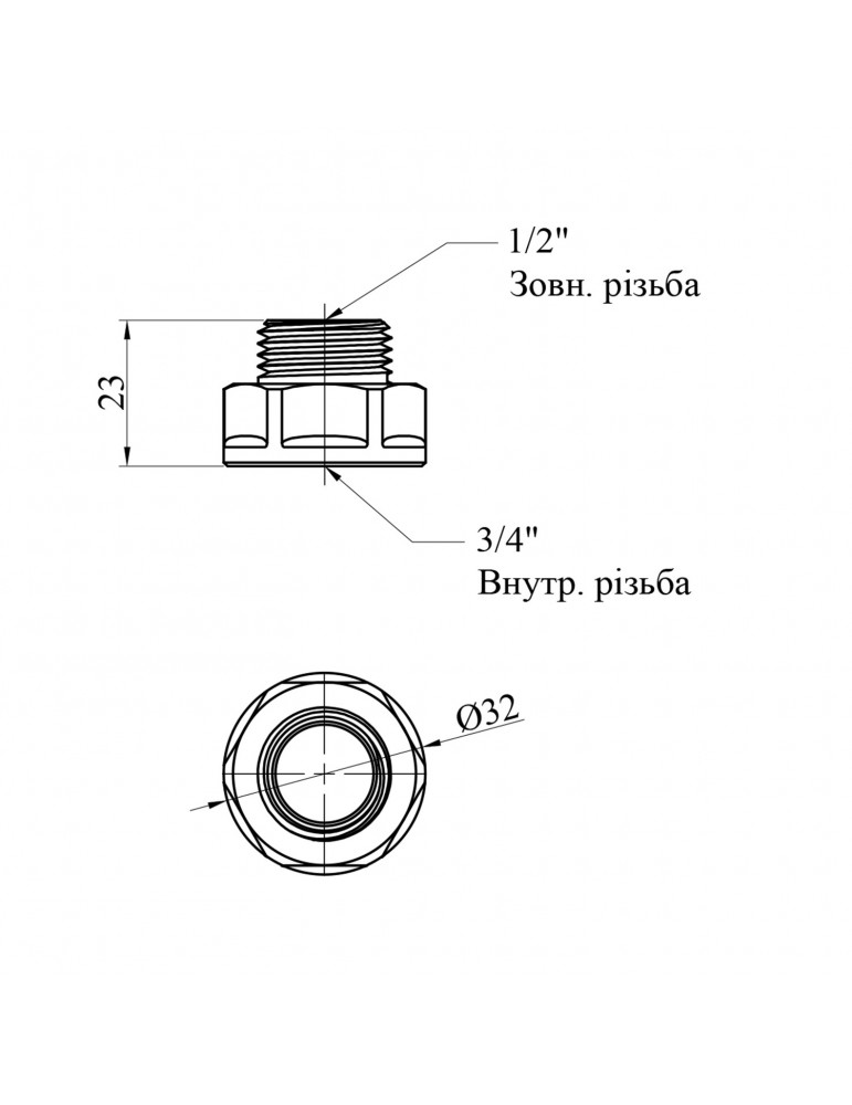 Перехідник посилений LexLine 3/4"х1/2" ВЗ латунний УК0603-В | купити | SilverGoose.com.ua.com.ua