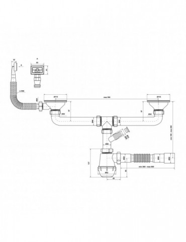 Сифон подвійний для кухонної мийки KronoPlast 3 1/2''х40 мм різьбовими випусками, з квадратний перелив SM45720343 | купити | Sil