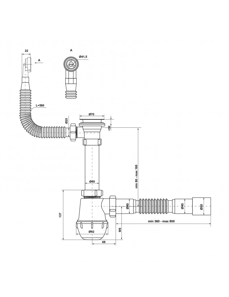 Сифон для кухонної мийки KronoPlast 1 1/2''х40 мм з різьбовим випуском, з круглим переливом SM26010243 | купити | SilverGoose.co