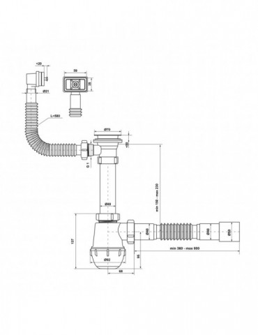 Сифон для кухонної мийки KronoPlast 1 1/2''х40 мм з різьбовим випуском, з квадратним переливом SM26010343 | купити | SilverGoose