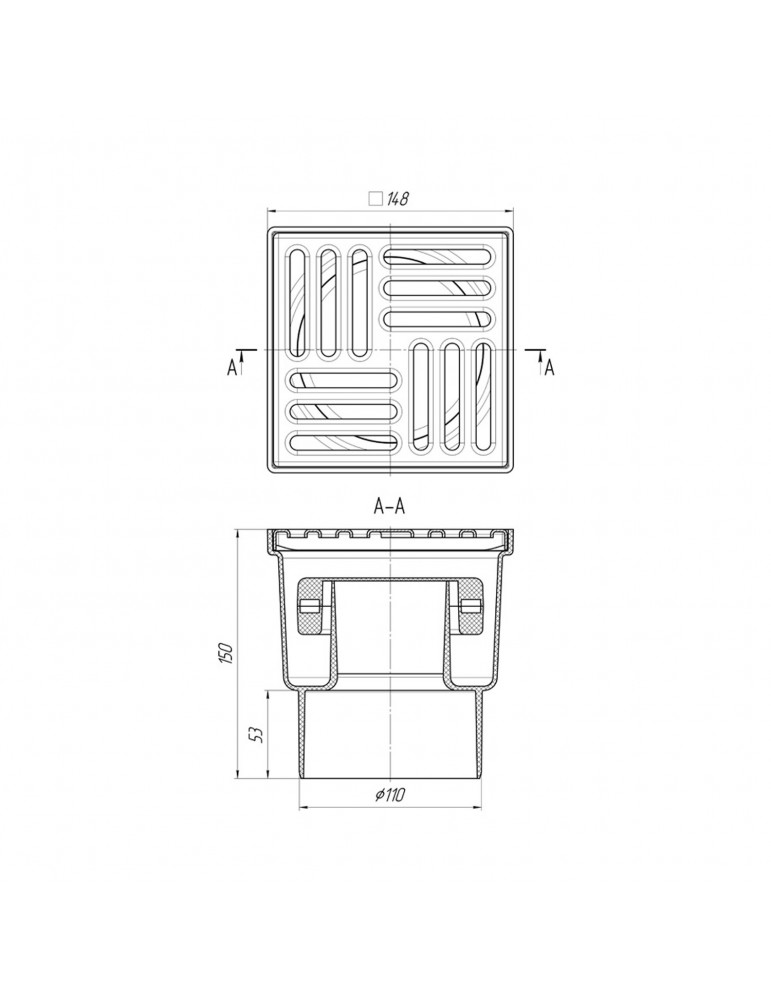 Трап ANIplast з вертикальним випуском 110 мм, з нержавіючою решіткою 15х15 см TА1212EU | купити | SilverGoose.com.ua.com.ua
