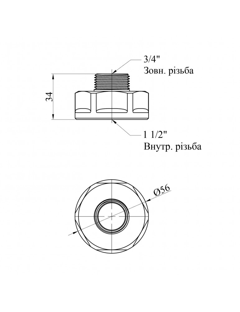 Перехідник посилений LexLine 1 1/2"х3/4" ВЗ латунний УК0604-В | купити | SilverGoose.com.ua.com.ua