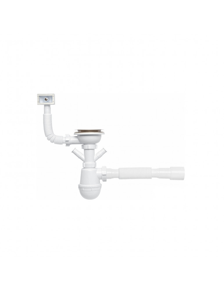 Сифон для кухонної мийки KronoPlast 3 1/2''х40 мм з різьбовим випуском, відводом для пральної/посудомийної машини, з квадратний 