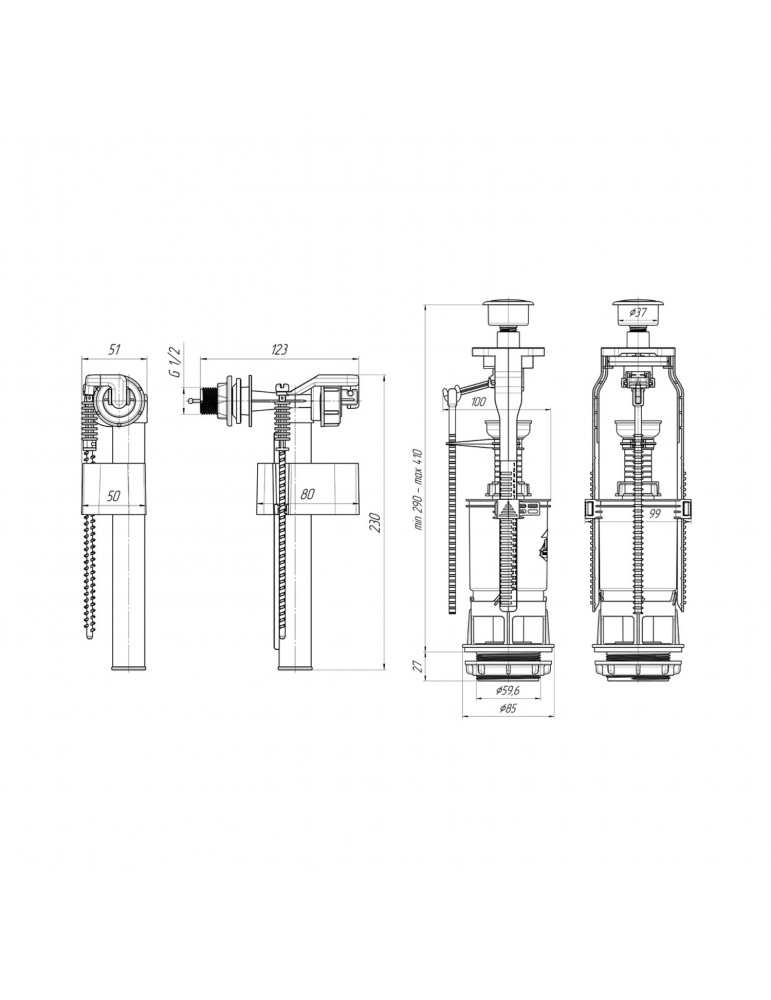 Наливний клапан для бачка унітаза ANIplast з боковим підведенням 1/2" WC6050M | купити | SilverGoose.com.ua.com.ua