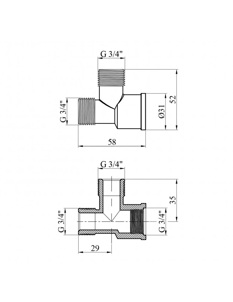 Трійник посилений LexLine 3/4" ЗЗВ латунний УК0209-В | купити | SilverGoose.com.ua.com.ua