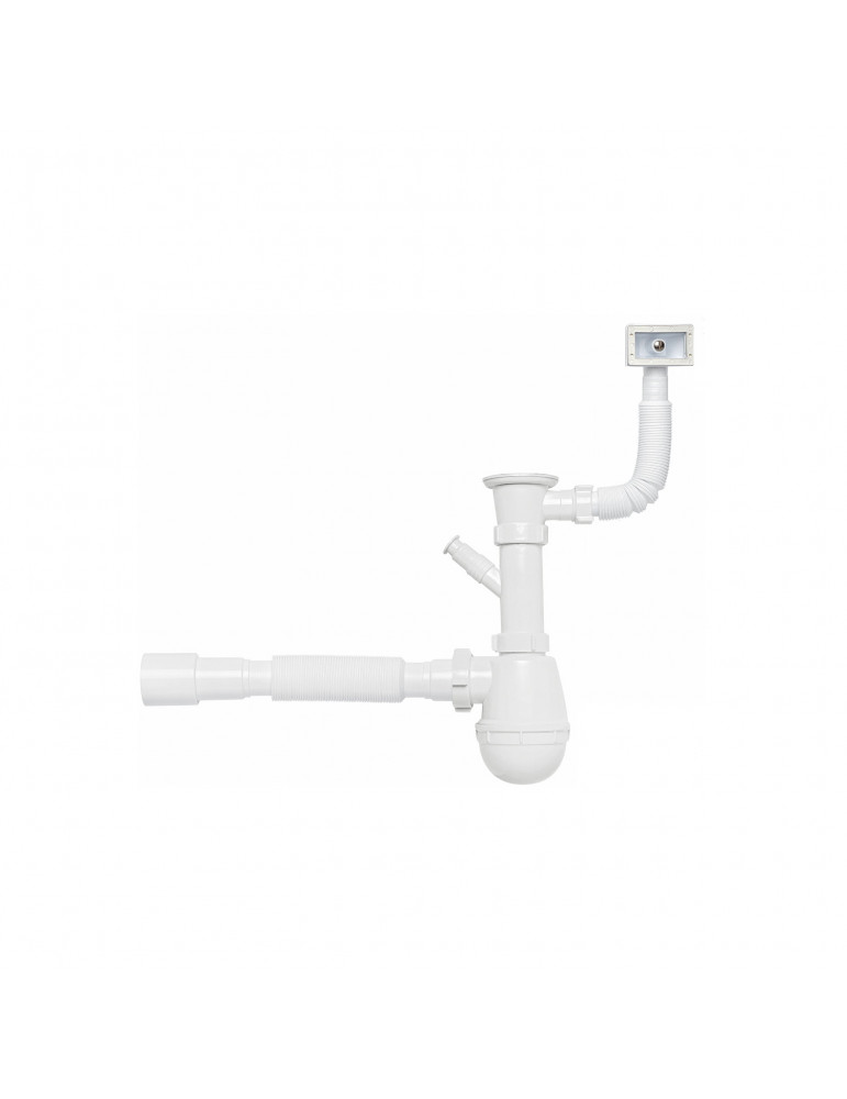 Сифон для кухонної мийки KronoPlast 1 1/2''х40 мм з різьбовим випуском, відводом для пральної машини, з квадратним переливом SM2