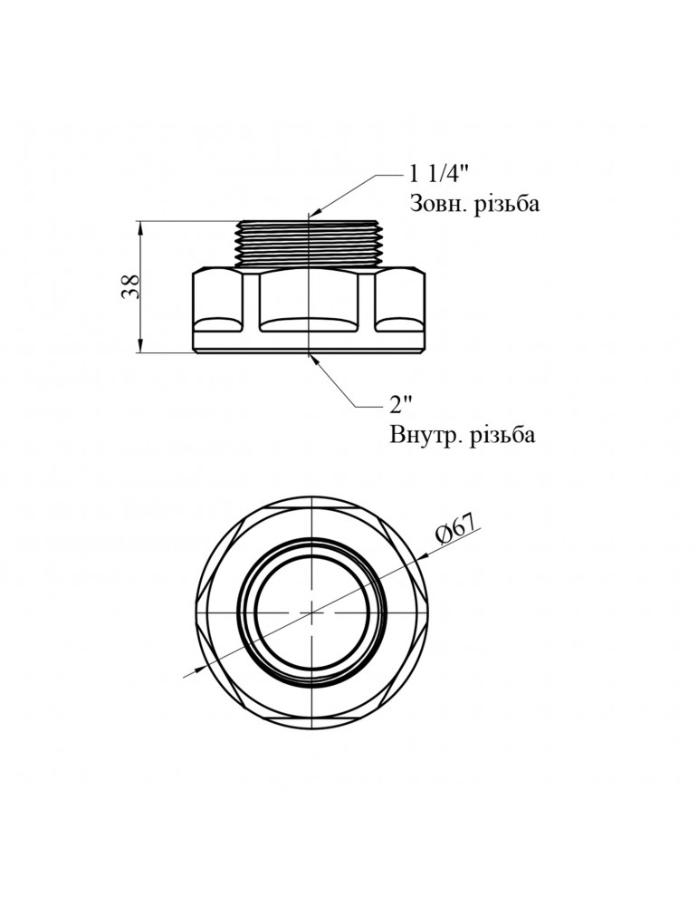 Перехідник посилений LexLine 2"х1 1/4" ВЗ латунний УК0621-В | купити | SilverGoose.com.ua.com.ua