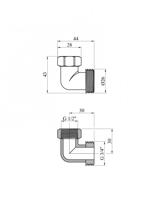 Кутник перехідний посилений LexLine 3/4"х1/2" ЗВ нікель НК0121-Вн | купити | SilverGoose.com.ua.com.ua