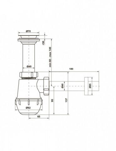 Сифон для кухонної мийки KronoPlast 1 1/2''х40 мм з литим випуском, SM11000002 | купити | SilverGoose.com.ua.com.ua