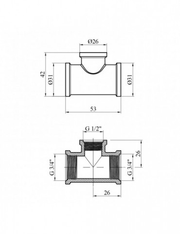 Трійник перехідний посилений LexLine 3/4"х1/2"х3/4" ВВВ нікель НК0212-Вн | купити | SilverGoose.com.ua.com.ua