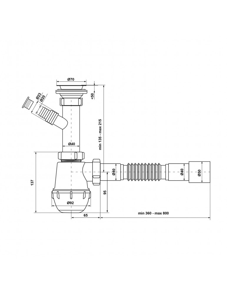 Сифон для кухонної мийки KronoPlast 1 1/2''х40 мм з різьбовим випуском, відводом для пральної машини SM14020043 | купити | Silve