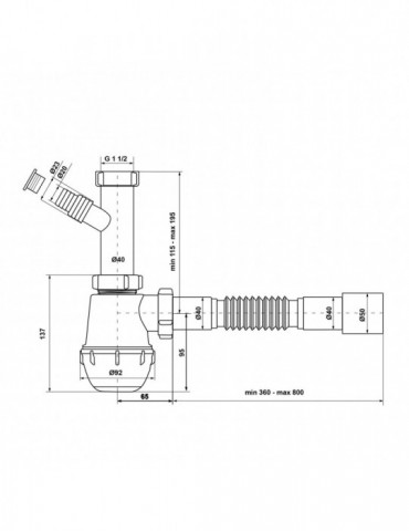 Сифон для кухонної мийки KronoPlast 1 1/2''х40 мм без випуску з відводом для пральної машини SM10020043 | купити | SilverGoose.c