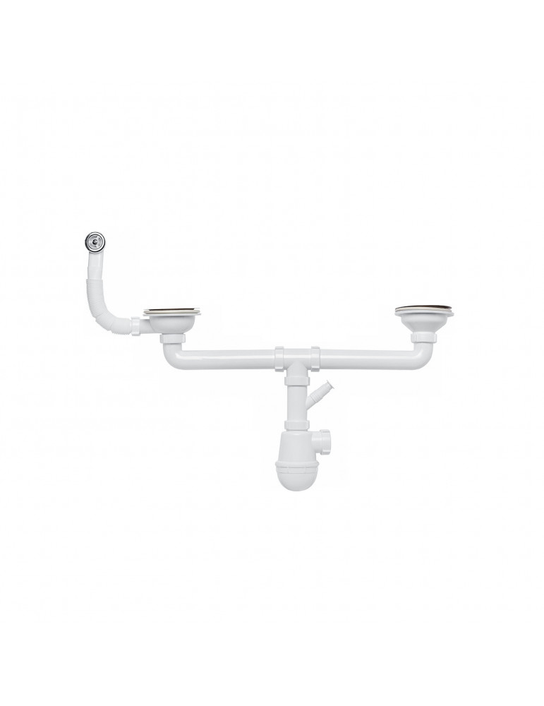 Сифон подвійний для кухонної мийки KronoPlast 3 1/2''х40 мм з різьбовими випусками, з відводом для пральної машини, круглим пере