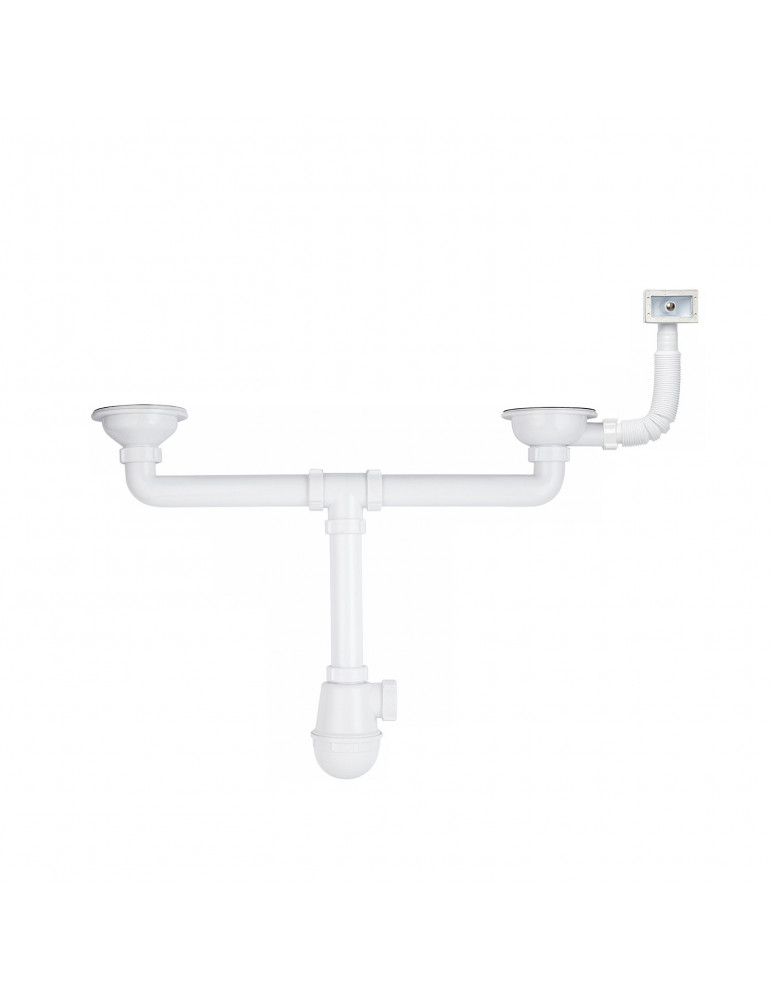 Сифон подвійний для кухонної мийки KronoPlast 3 1/2''х40 мм з різьбовими випусками, прямокутним переливом SM45710300 | купити | 