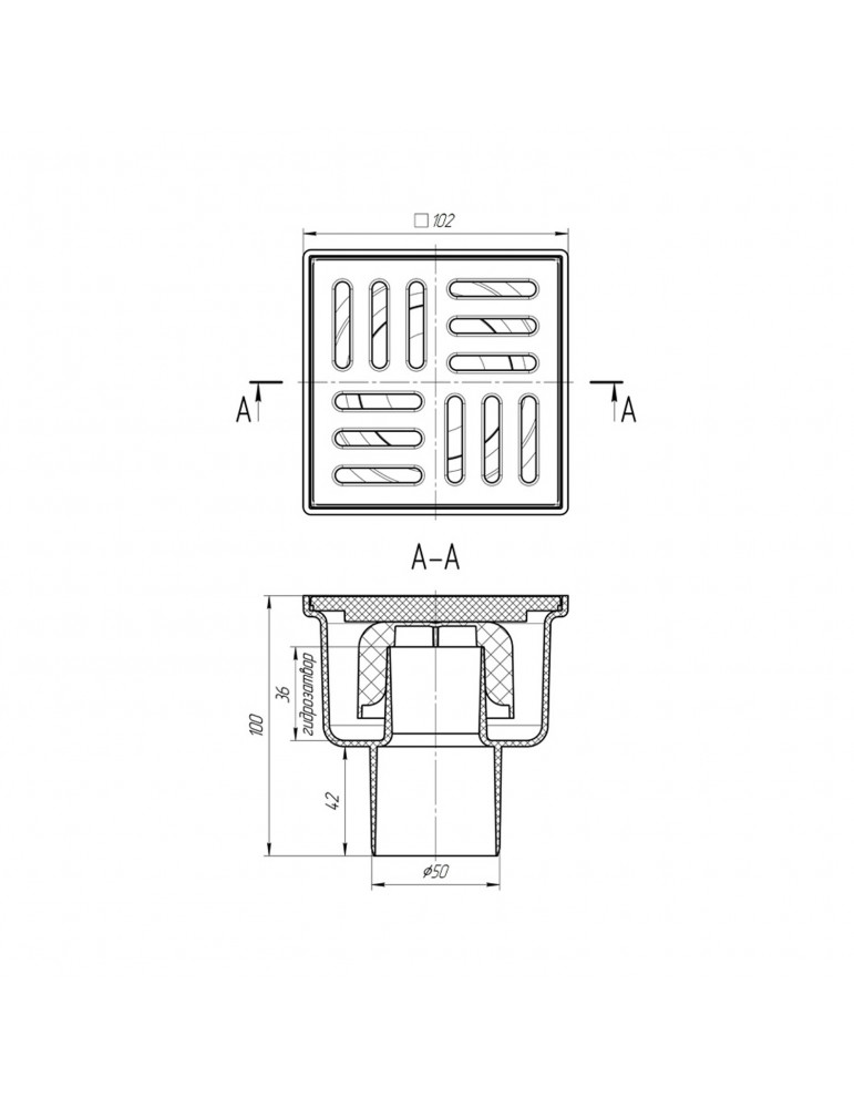 Трап ANIplast з вертикальним випуском 50 мм, з решіткою 10х10 см TA5204EU | купити | SilverGoose.com.ua.com.ua