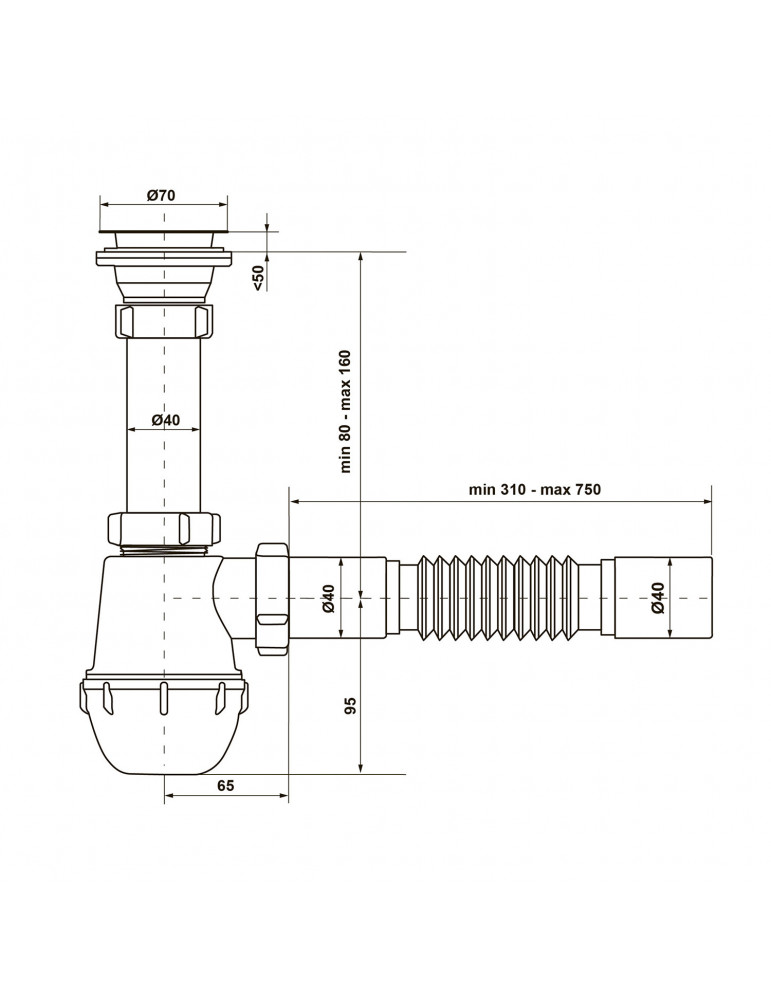 Сифон для кухонної мийки KronoPlast 1 1/2''х40 мм з різьбовим випуском SM14010042 | купити | SilverGoose.com.ua.com.ua