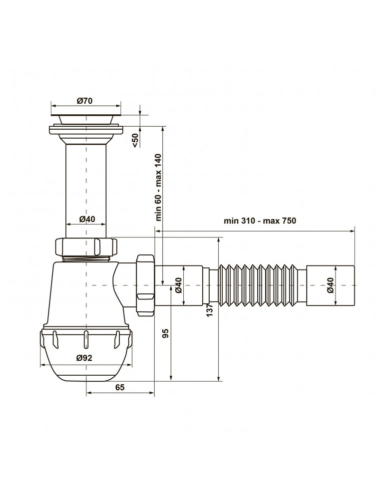 Сифон для кухонної мийки KronoPlast 1 1/2''х40 мм з литим випуском SM11000042 | купити | SilverGoose.com.ua.com.ua