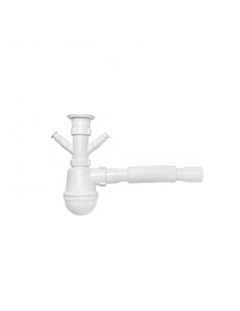 Сифон для кухонної мийки KronoPlast 1 1/2''х40 мм з різьбовим випуском, відводом для пральної/посудомийної машини SM14030042 | к