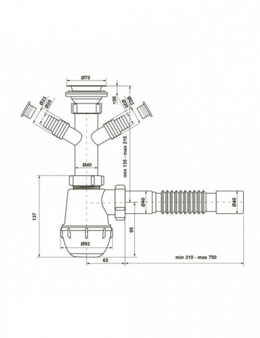 Сифон для кухонної мийки KronoPlast 1 1/2''х40 мм з різьбовим випуском, відводом для пральної/посудомийної машини SM14030042 | к