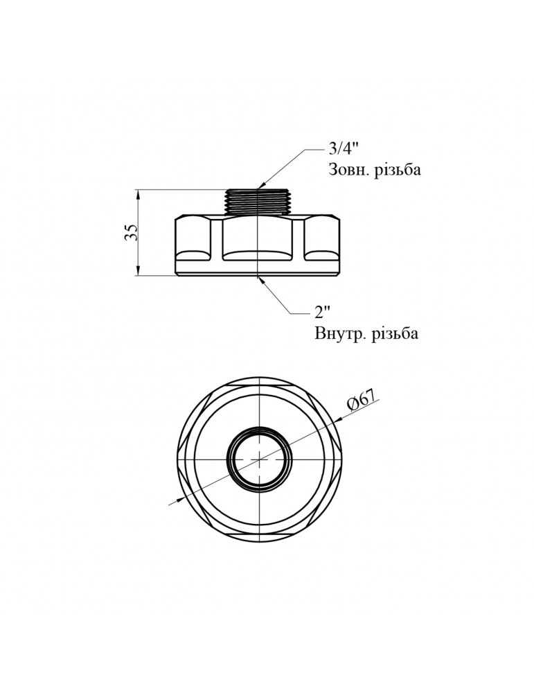 Перехідник посилений LexLine 2"х3/4" ВЗ латунний УК0623-В | купити | SilverGoose.com.ua.com.ua