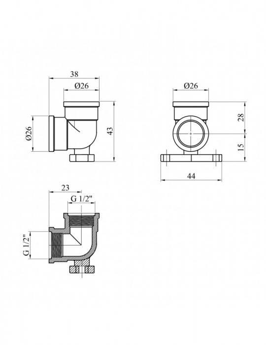 Кутник настінний посилений LexLine 1/2" ВВ латунний УК2301-В | купити | SilverGoose.com.ua.com.ua