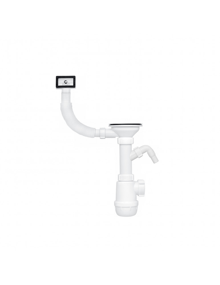 Сифон для кухонної мийки ANIplast 3 1/2''х40 мм з різьбовим випуском, з прямокутним переливом, відводом для пральної машини А104