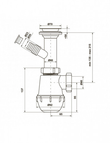 Сифон для кухонної мийки KronoPlast 1 1/2''х40 мм з литим випуском і відводом для пральної машини SM13000000 | купити | SilverGo